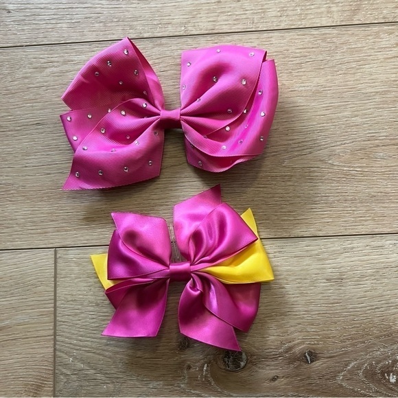 Revolution dance wear yellow & pink outfit costume, MC, 2 hair bows, lace trim. - Picture 8 of 16